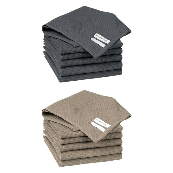 Unique Bargains 12 Pack Cotton Waffle Weave Cleaning Clothes Reusable Kitchen Towels Brown/Dark Grey 14" x 14"