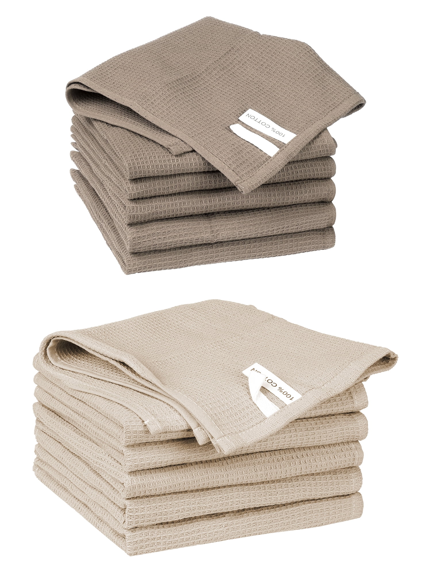 Unique Bargains 12 Pack Cotton Waffle Weave Cleaning Clothes Reusable Kitchen Towels Brown/Khaki 14" x 14"