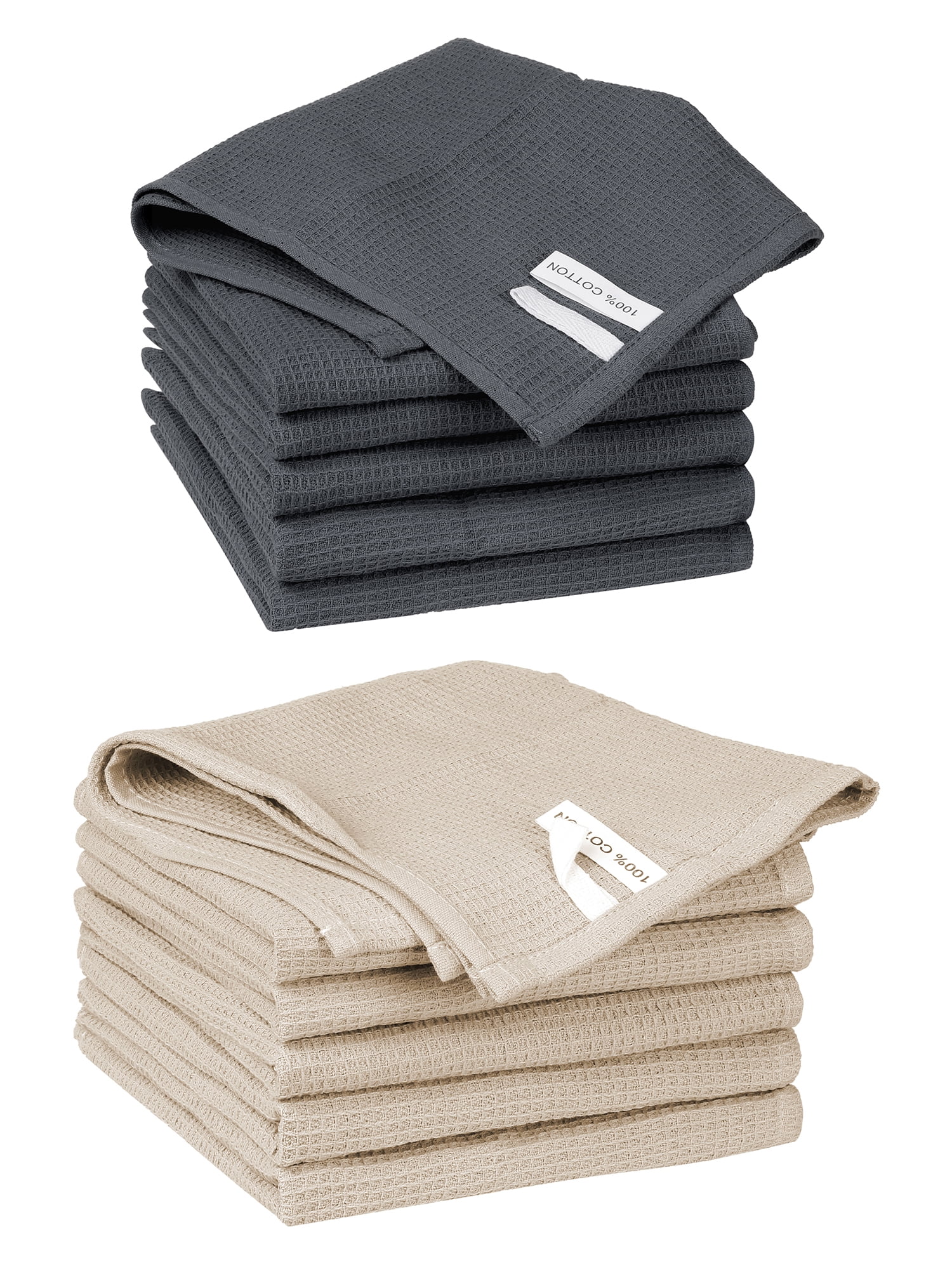 Unique Bargains 12 Pack Cotton Waffle Weave Cleaning Clothes Reusable Kitchen Towels Khaki/Dark Grey 14" x 14"