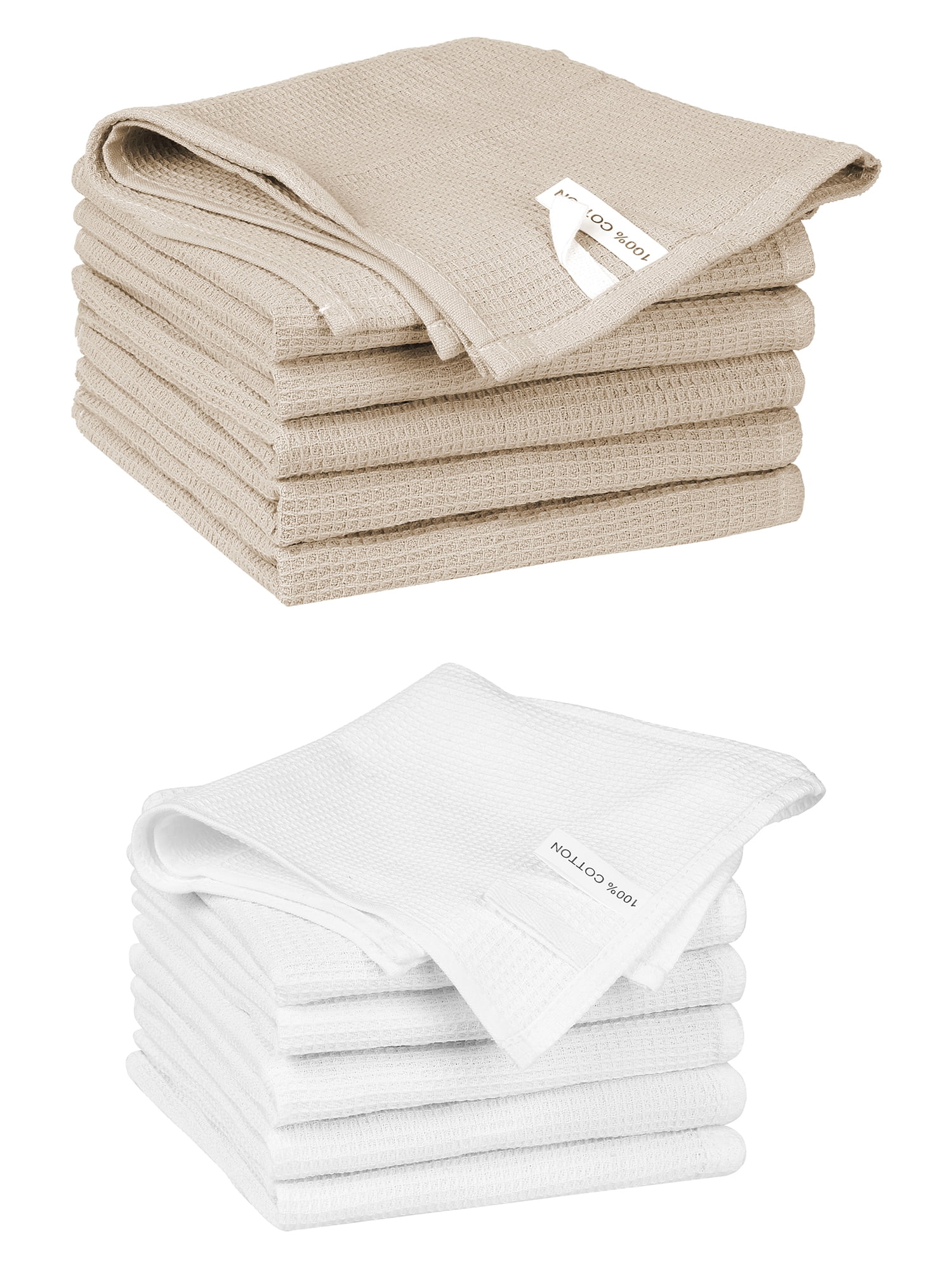 Unique Bargains 12 Pack Cotton Waffle Weave Cleaning Clothes Reusable Kitchen Towels Khaki/White 14" x 14"