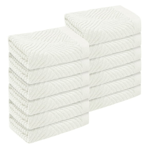 REGALWOVEN 12 Pack Striped Bath Washcloths Set Cotton Highly Absorbent White
