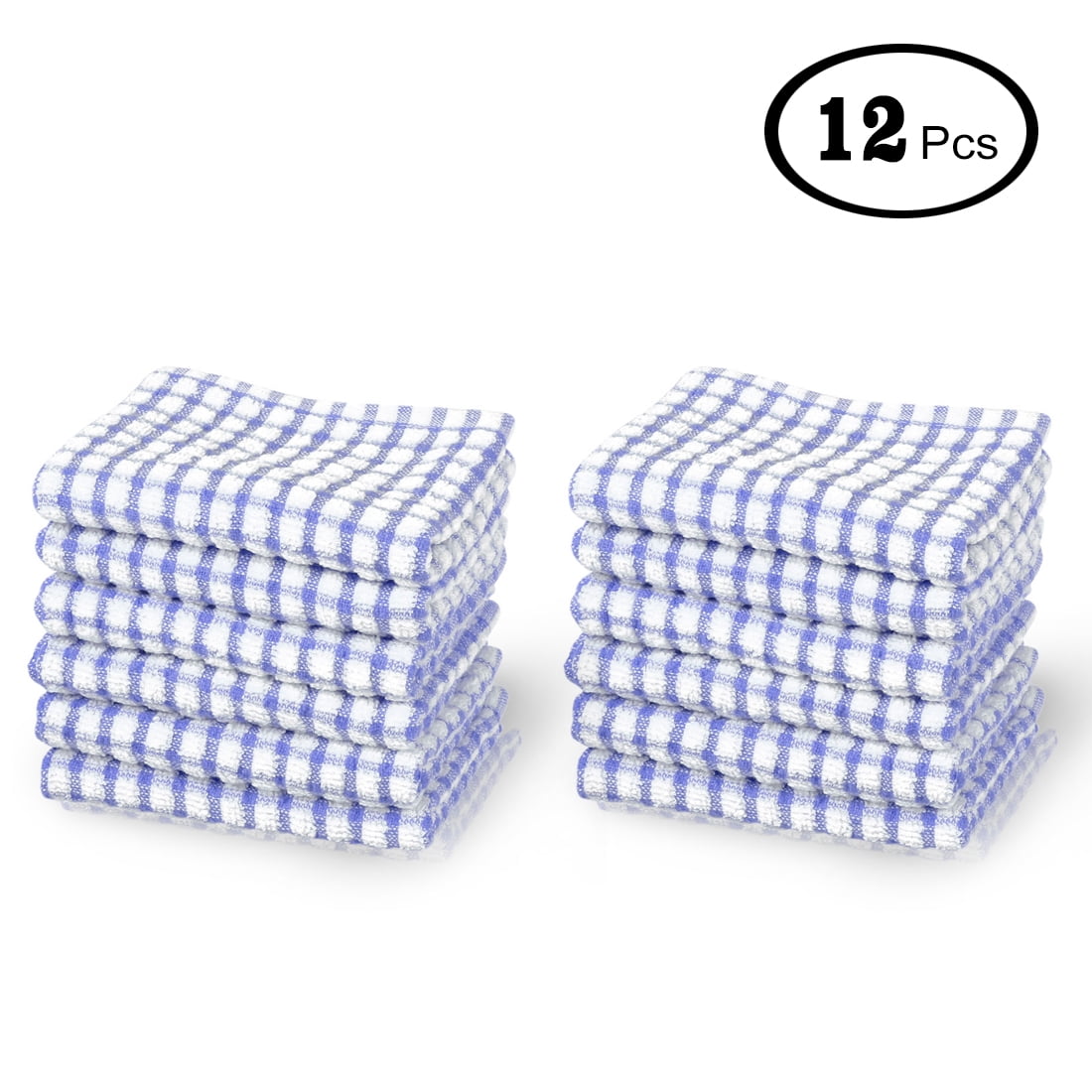 Unique Bargains 12-Pack Terry Cotton Kitchen Cleaning Cloths Towels Blue