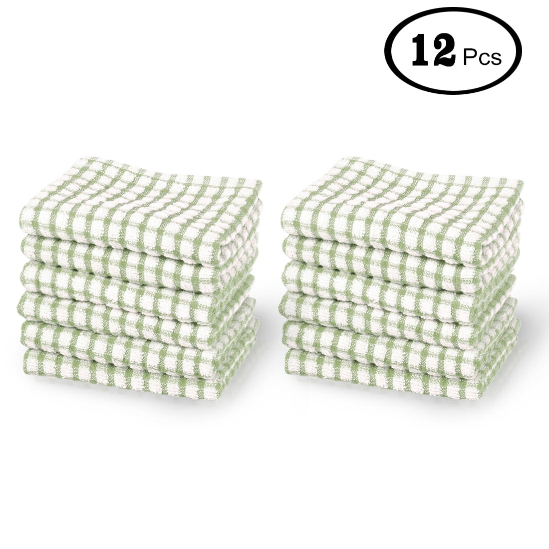 Unique Bargains 12-Pack Terry Cotton Kitchen Cleaning Cloths Towels Green