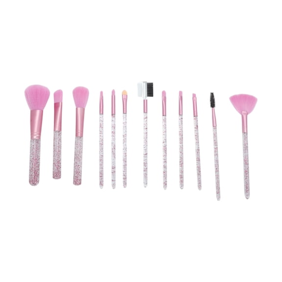 Unique Bargains 12 Pcs Bucket Makeup Brush Set for Bathroom Rose Red Plastic Handle Nylon Hair