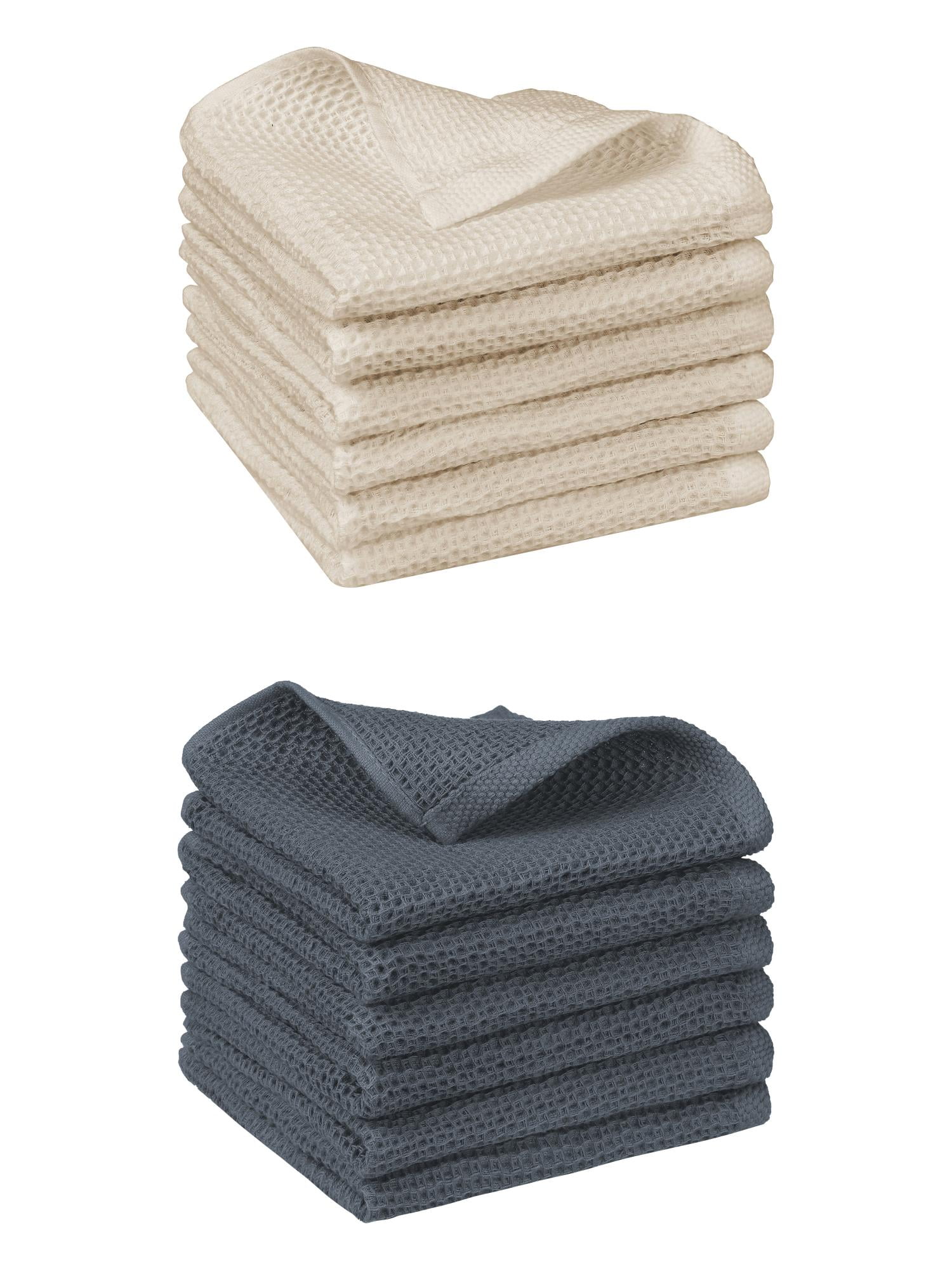Unique Bargains 12 Pcs Cotton Absorbent Double-Sided Waffle Weave Kitchen Dish Towels Grey/Beige 12 Pack