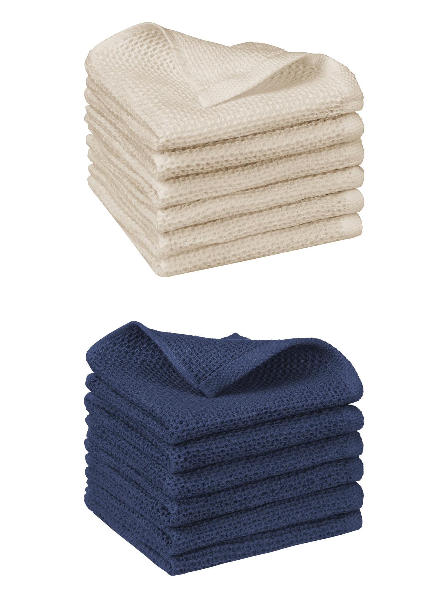 Unique Bargains 12 Pcs Cotton Absorbent Double-Sided Waffle Weave Kitchen Dish Towels Navy Blue/Beige 12 Pack