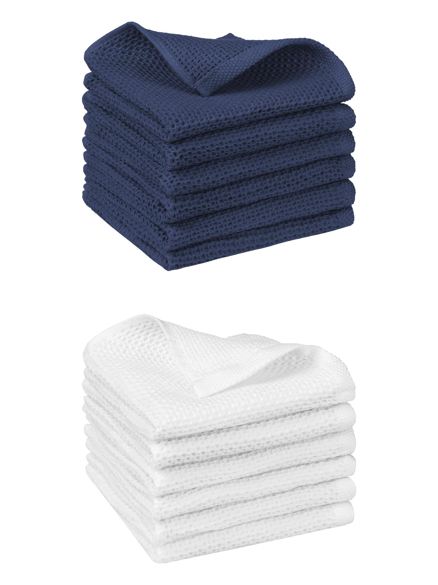 Unique Bargains 12 Pcs Cotton Absorbent Double-Sided Waffle Weave Kitchen Dish Towels Navy Blue/White 12 Pack