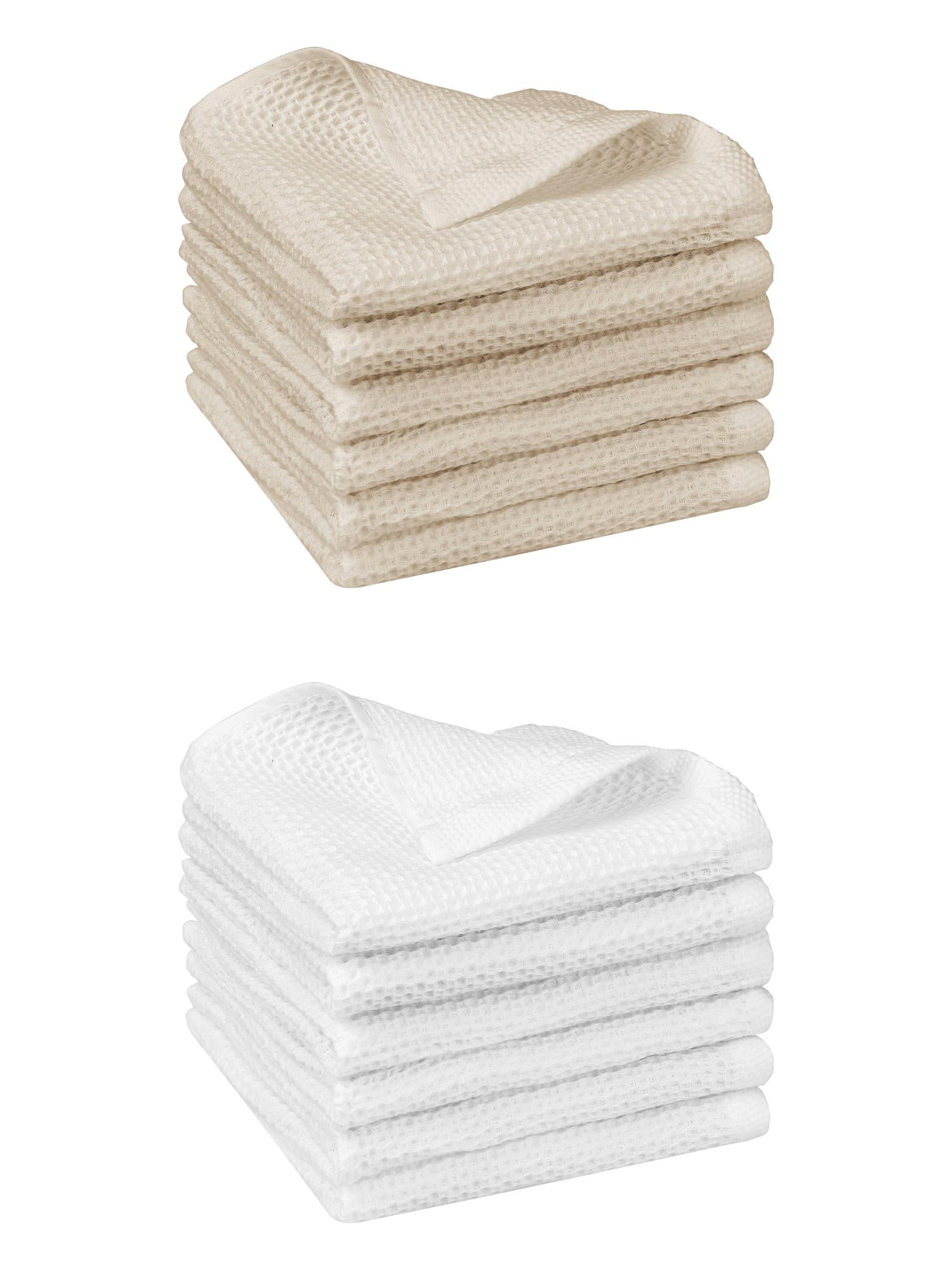 Unique Bargains 12 Pcs Cotton Absorbent Double-Sided Waffle Weave Kitchen Dish Towels White/Beige 12 Pack