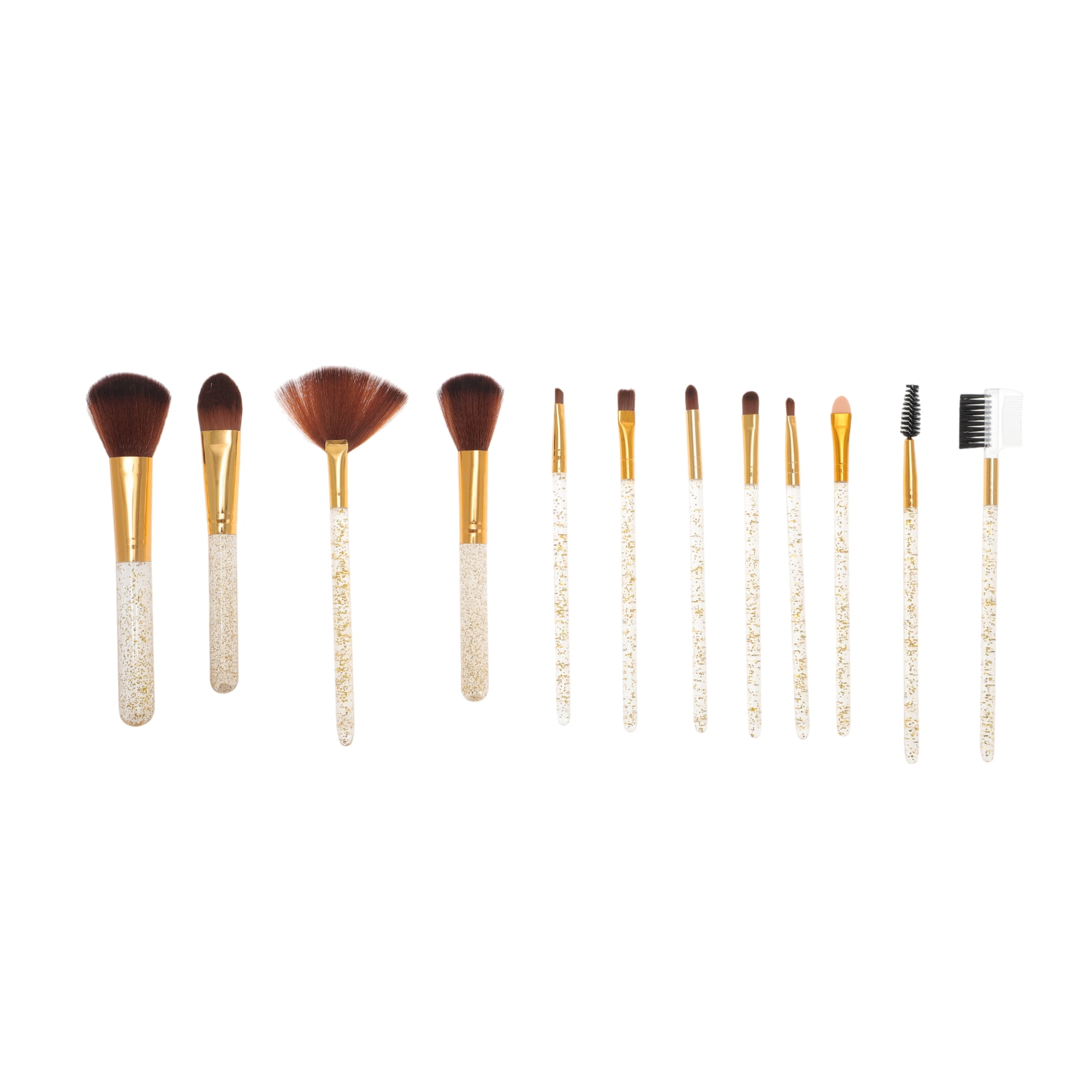 Unique Bargains 12 Pcs Durable Bucket Makeup Brush Set for Bathroom Gold Tone