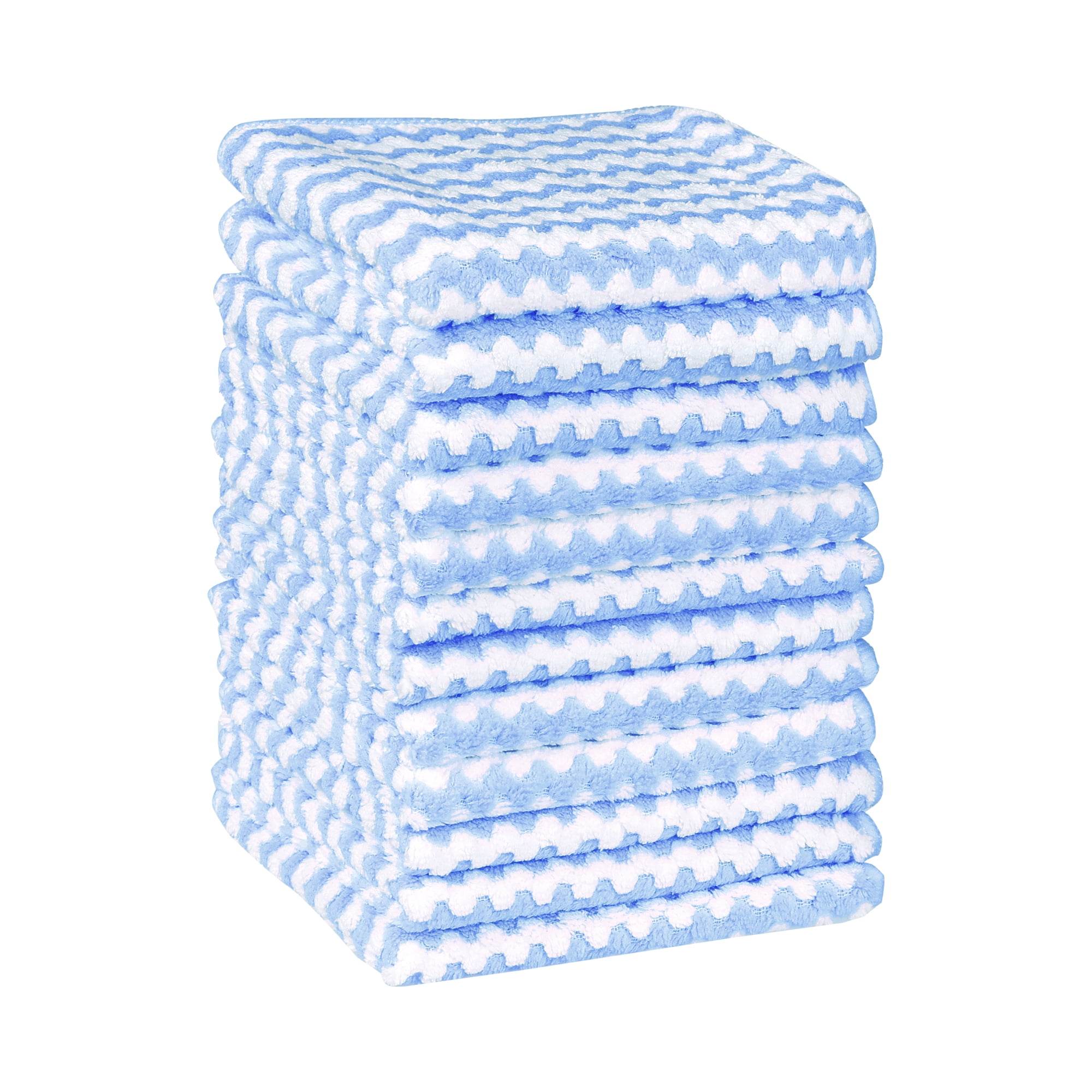 Unique Bargains 12 Pcs Microfiber Absorbent Rags Reusable Cleaning Towels Blue 10"x10"