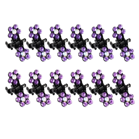 Unique Bargains 12 Pcs Mini Hair Claw Clip Small Rhinestone Hair Clips Metal Little Hair Clips for Women Purple