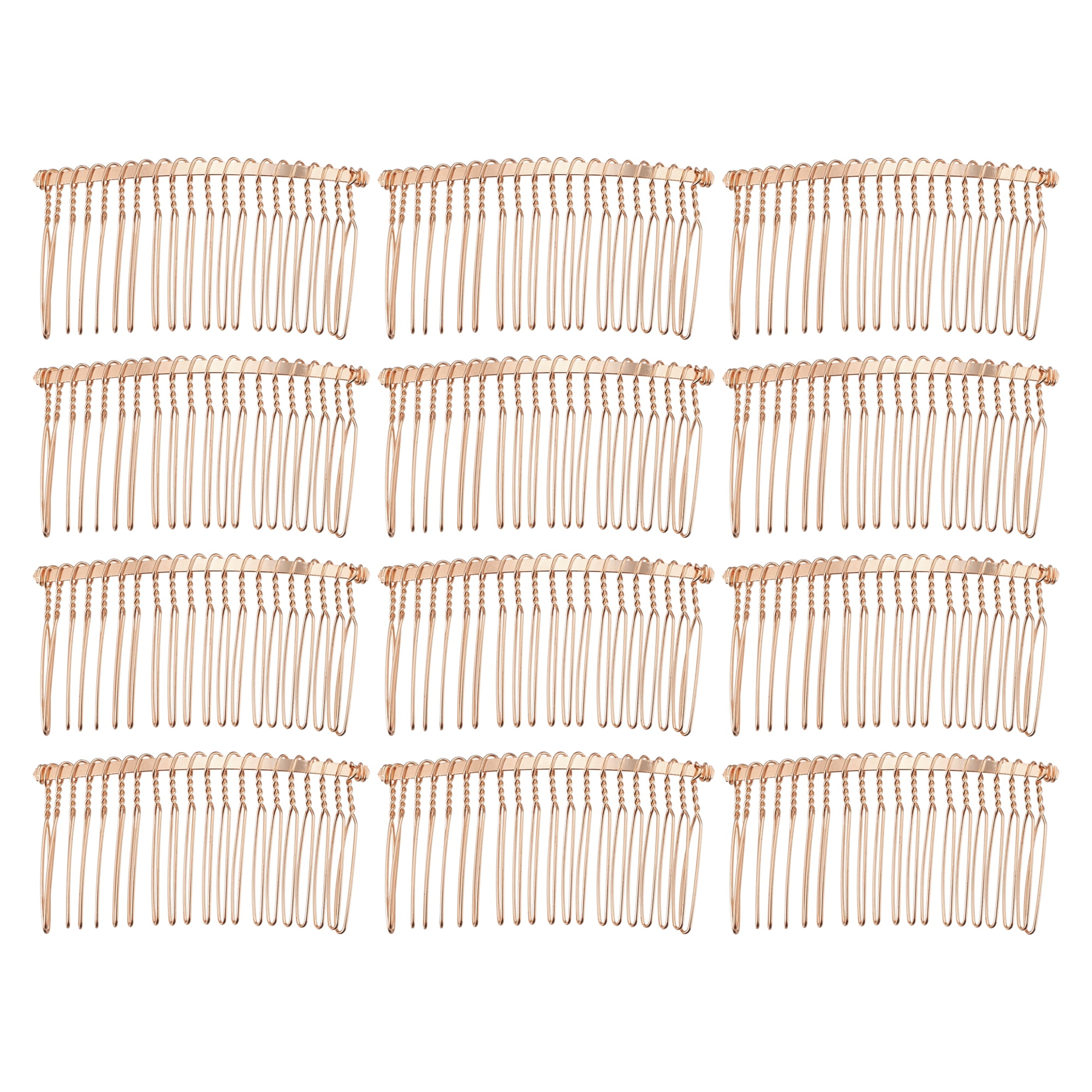 Unique Bargains 12 Pcs No Slip Hair Side Combs Accessories Metal 3" Rose Pink