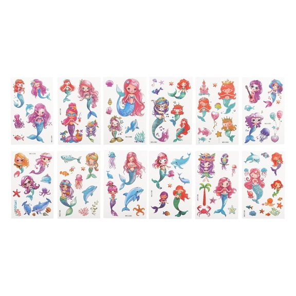Unique Bargains 12 Pcs Realistic Temporary Tatto Mermaid Fake Tattoos Blue Pink