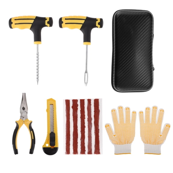 Unique Bargains 12 Pcs Tire Repair Kit Flat Tire Repair Tool to Fix Punctures for Jeep, Car, RV, SUV, UTV, Truck, Motorcycle, Tractor Puncture Repair Set Black