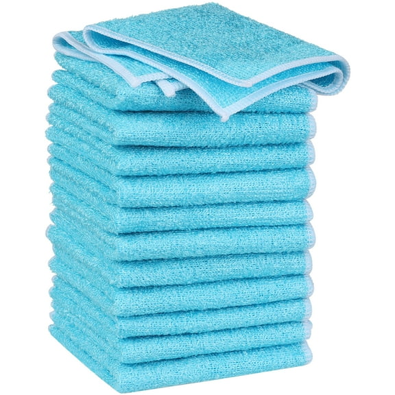 Unique Bargains 12 Pcs Wash Cloths Microfiber Absorbent Kitchen Rags Towel Blue 7"x9"