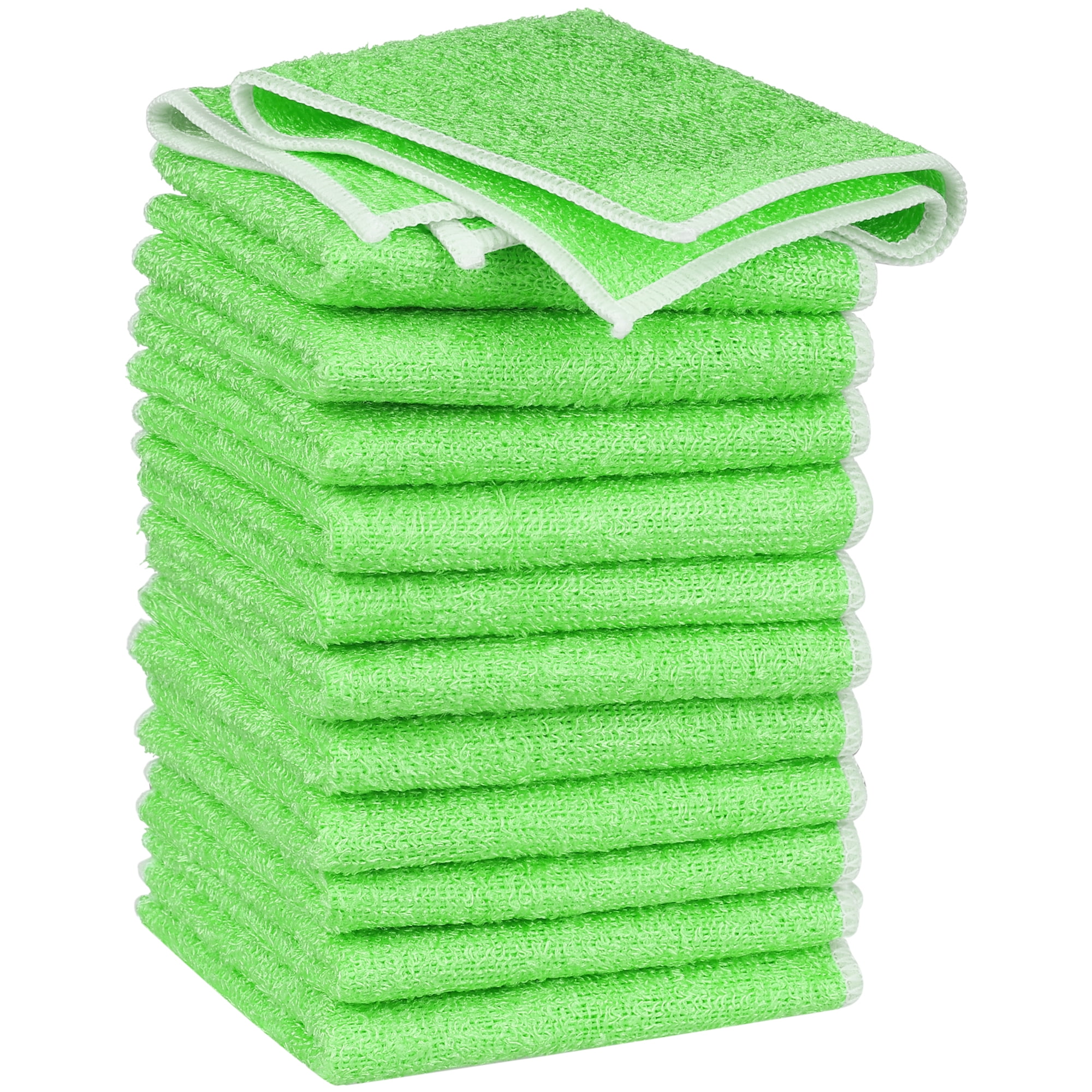 Unique Bargains 12 Pcs Wash Cloths Microfiber Absorbent Kitchen Rags Towel Green 7"x9"