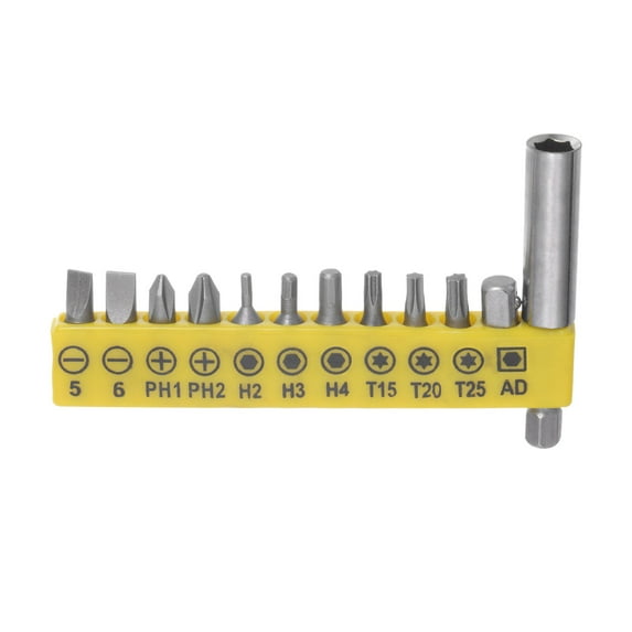Unique Bargains 12 in 1 Screwdriver Bit Set 1/4" Hex Shank Torx Square Slotted Phillips Bit Set with 1/4" Extension Bit Holder
