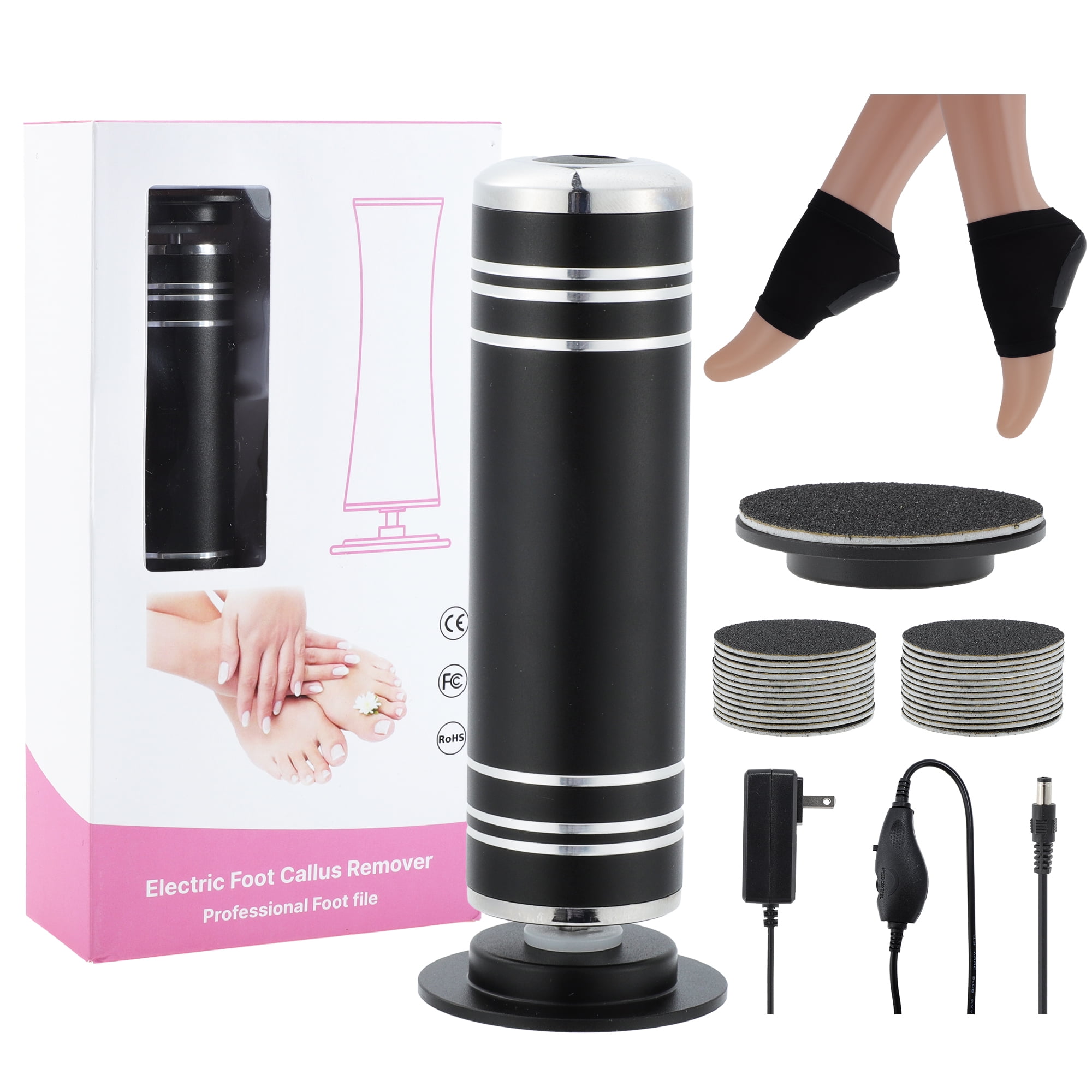 Unique Bargains 1200RPM Electric Callus Remover for Feet 2 Replaceable Grinding Discs 60 Sandpaper Discs 1 Moisturizing Heel Socks Professional Pedicure Kit for Dead Skin & Hard Cracked Heels