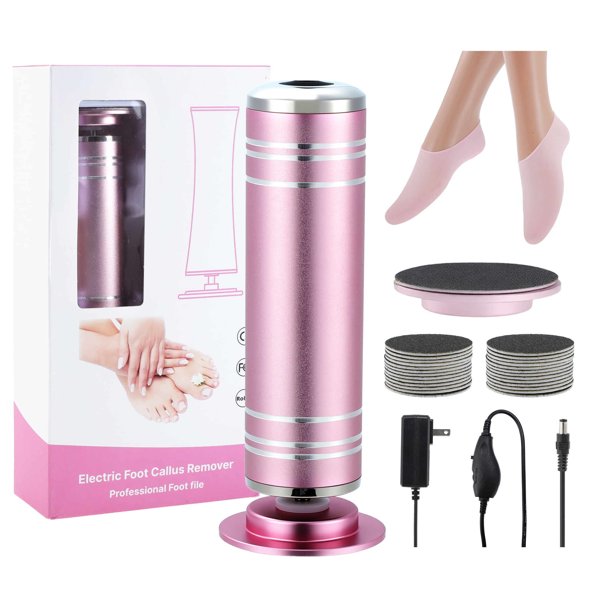 Unique Bargains 1200RPM Electric Callus Remover for Feet 2 Replaceable Grinding Discs 60 Sandpaper Discs 1 Moisturizing Socks Professional Pedicure Tool Kit for Dead Skin & Hard Cracked Heels