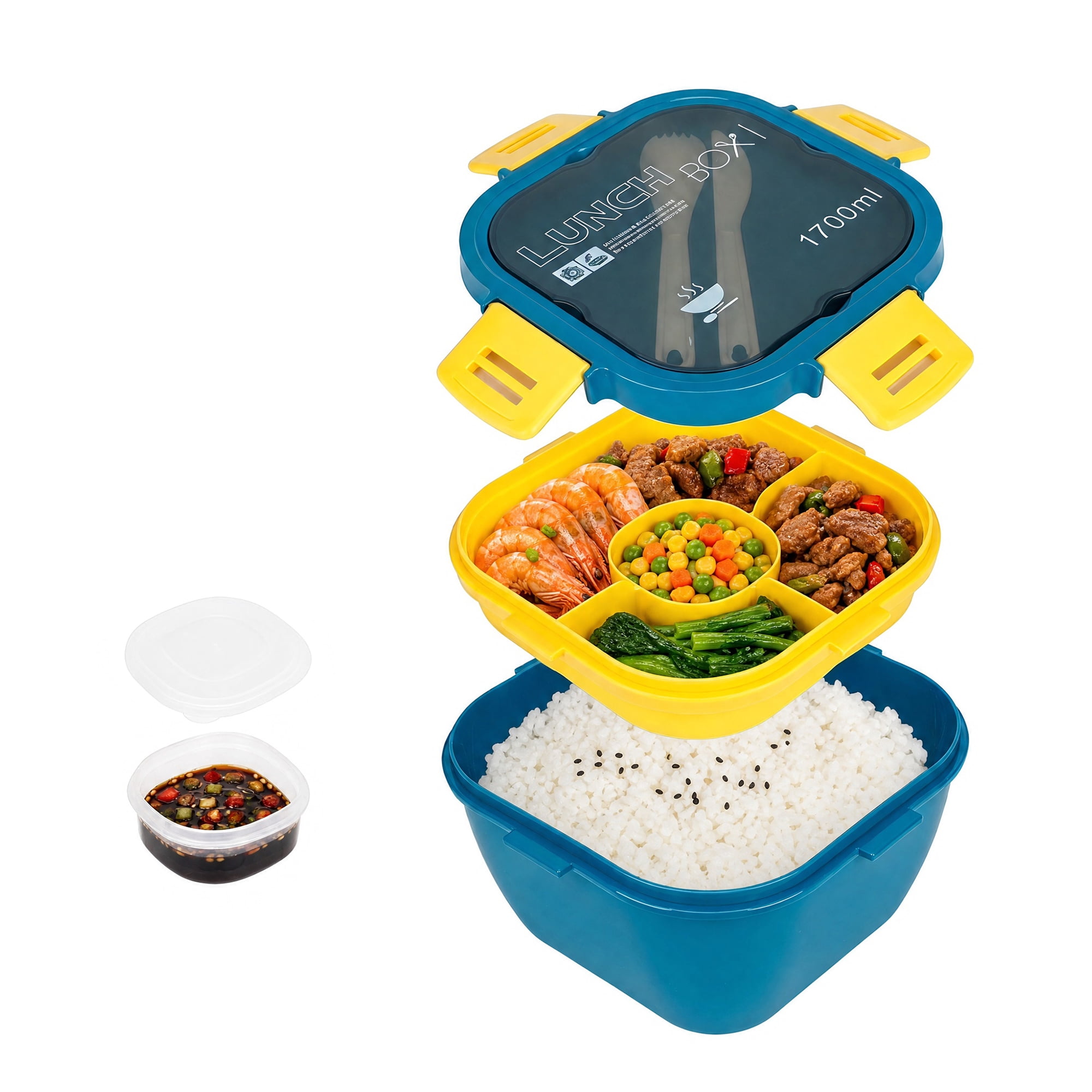 Unique Bargains 1200ml Leak-Proof Meal Prep Lunch Bento Box Blue-2