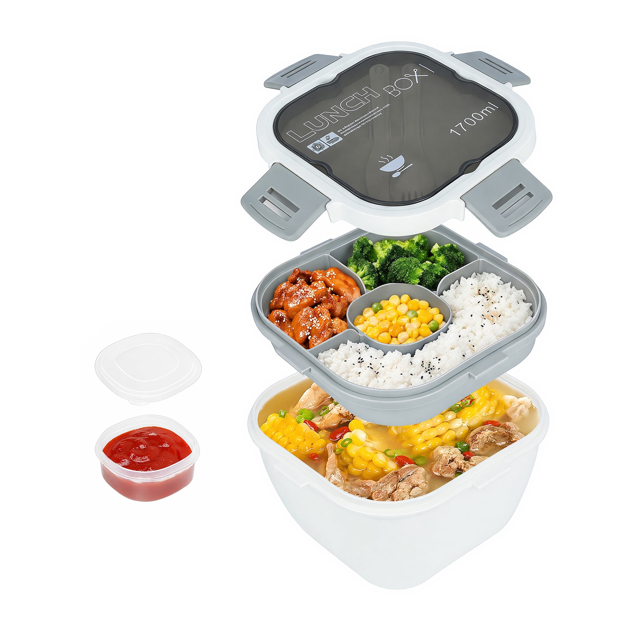 Unique Bargains 1200ml Leak-Proof Meal Prep Lunch Bento Box White-2
