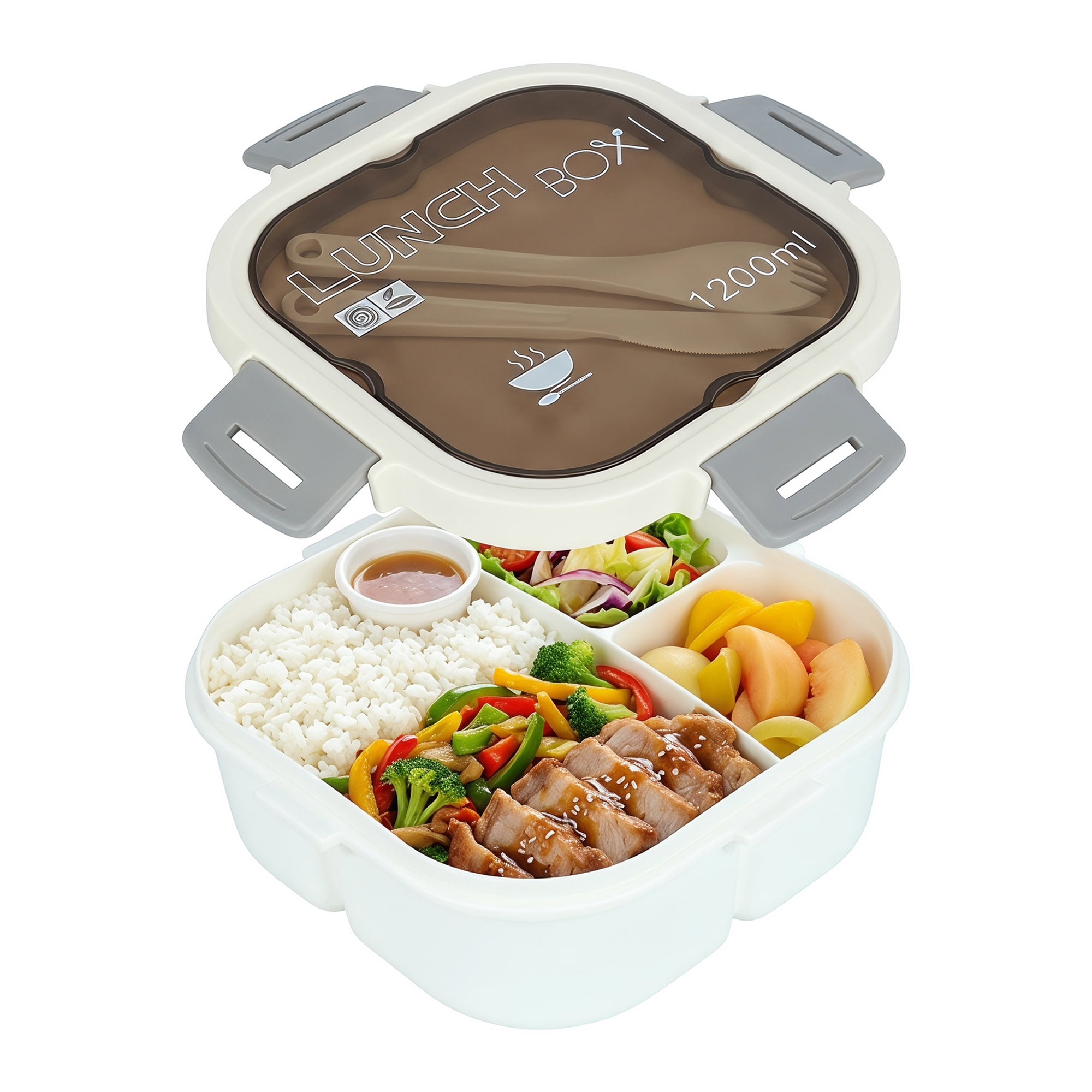 Unique Bargains 1200ml Leak-Proof Meal Prep Lunch Bento Box White-3