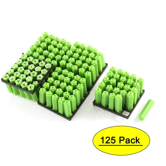 Unique Bargains 125Pcs Green Plastic Masonry Screws Plug Fixing Star WallPlug 7x26mm