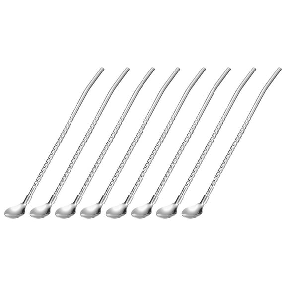 Unique Bargains 12Pack 8.6' Stainless Steel Spoon Straws Reusable Twist Handle Spoon, Silver
