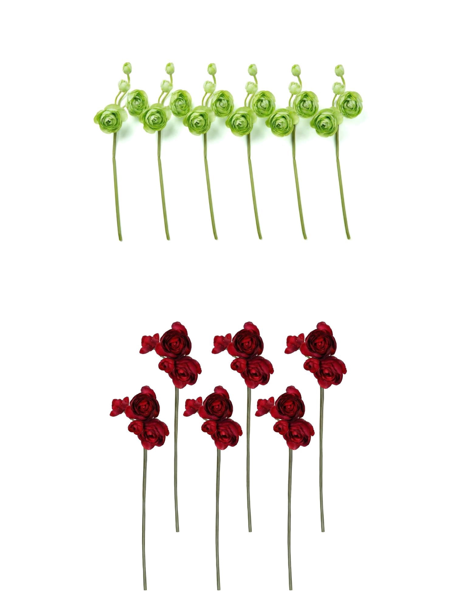 Unique Bargains 12Pcs Artificial Bouquet Faux Berry Greenery Stems Dark Green Dark Red 10"
