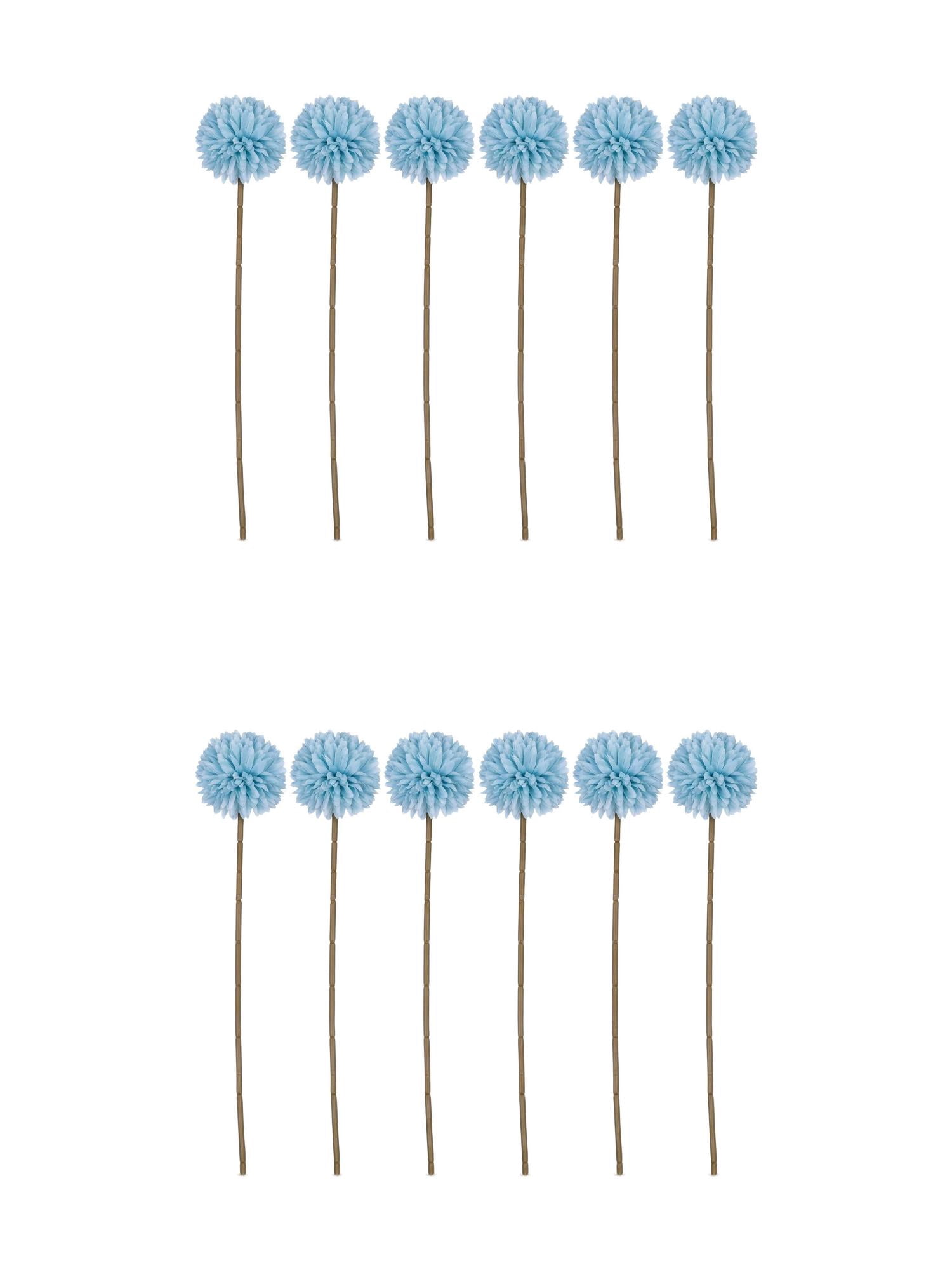 Unique Bargains 12Pcs Artificial Dandelion Flower Silk Pompon Bouquet Blue 11.4in