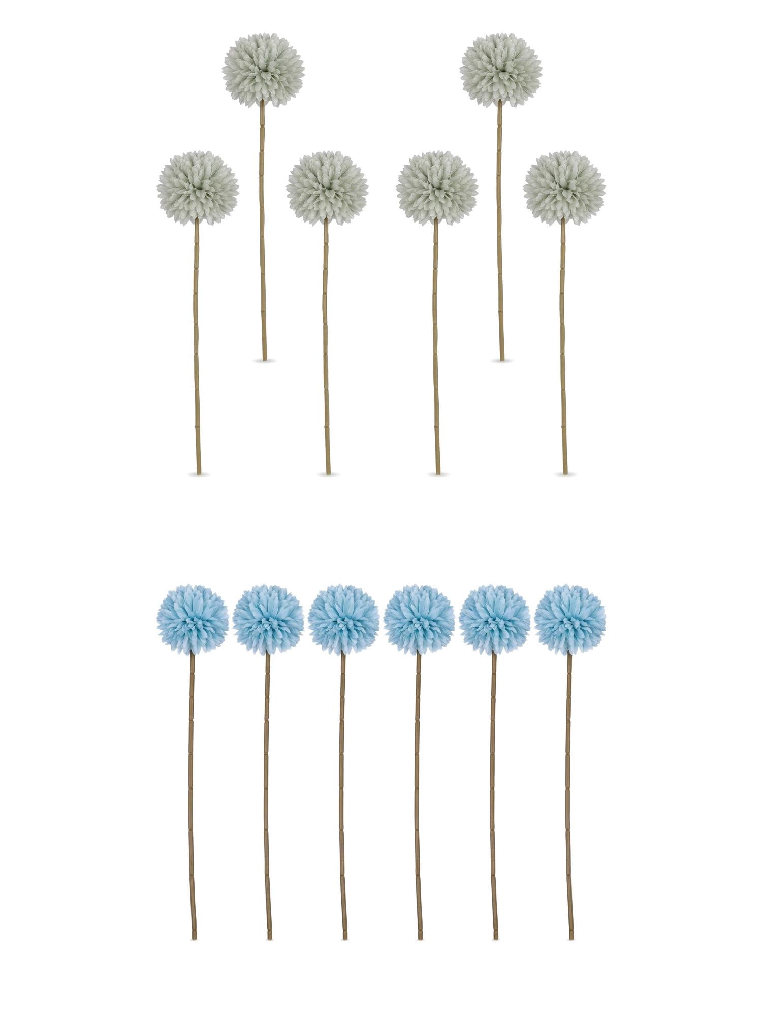 Unique Bargains 12Pcs Artificial Dandelion Flower Silk Pompon Bouquet Blue Green 11.4in