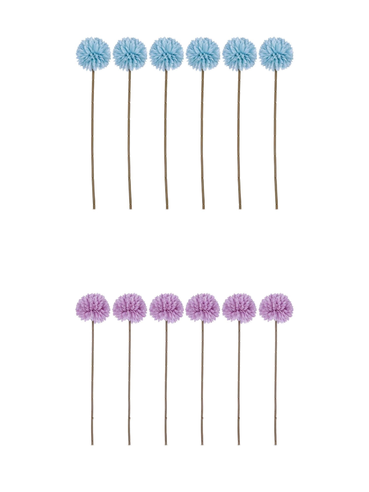 Unique Bargains 12Pcs Artificial Dandelion Flower Silk Pompon Bouquet Blue Purple 11.4in