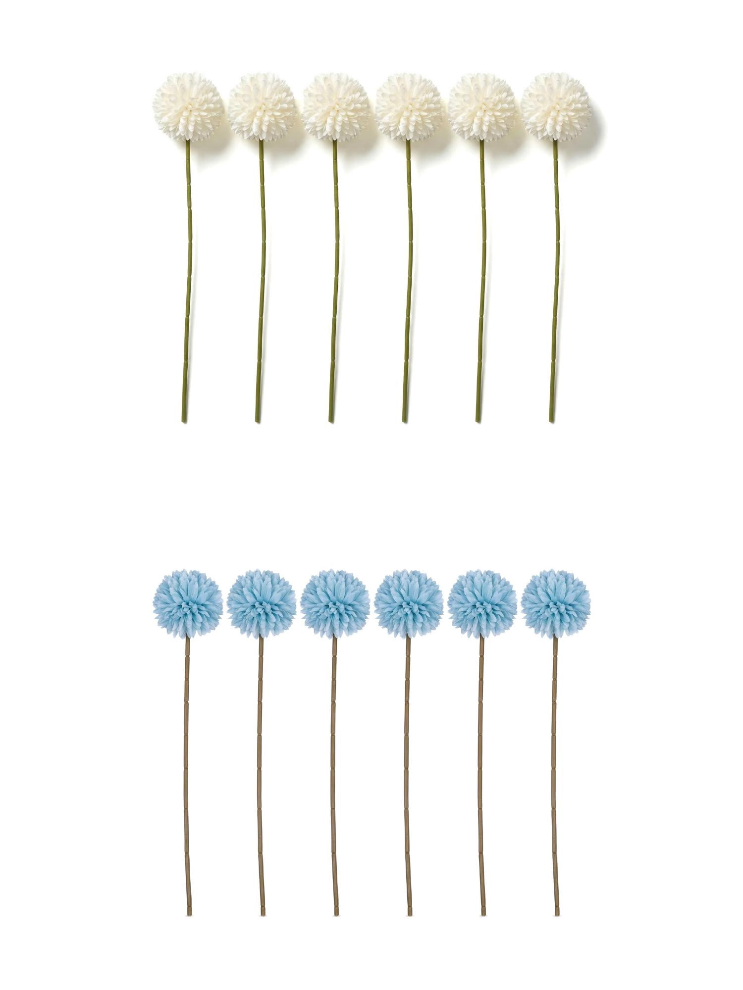 Unique Bargains 12Pcs Artificial Dandelion Flower Silk Pompon Bouquet Blue White 11.4in