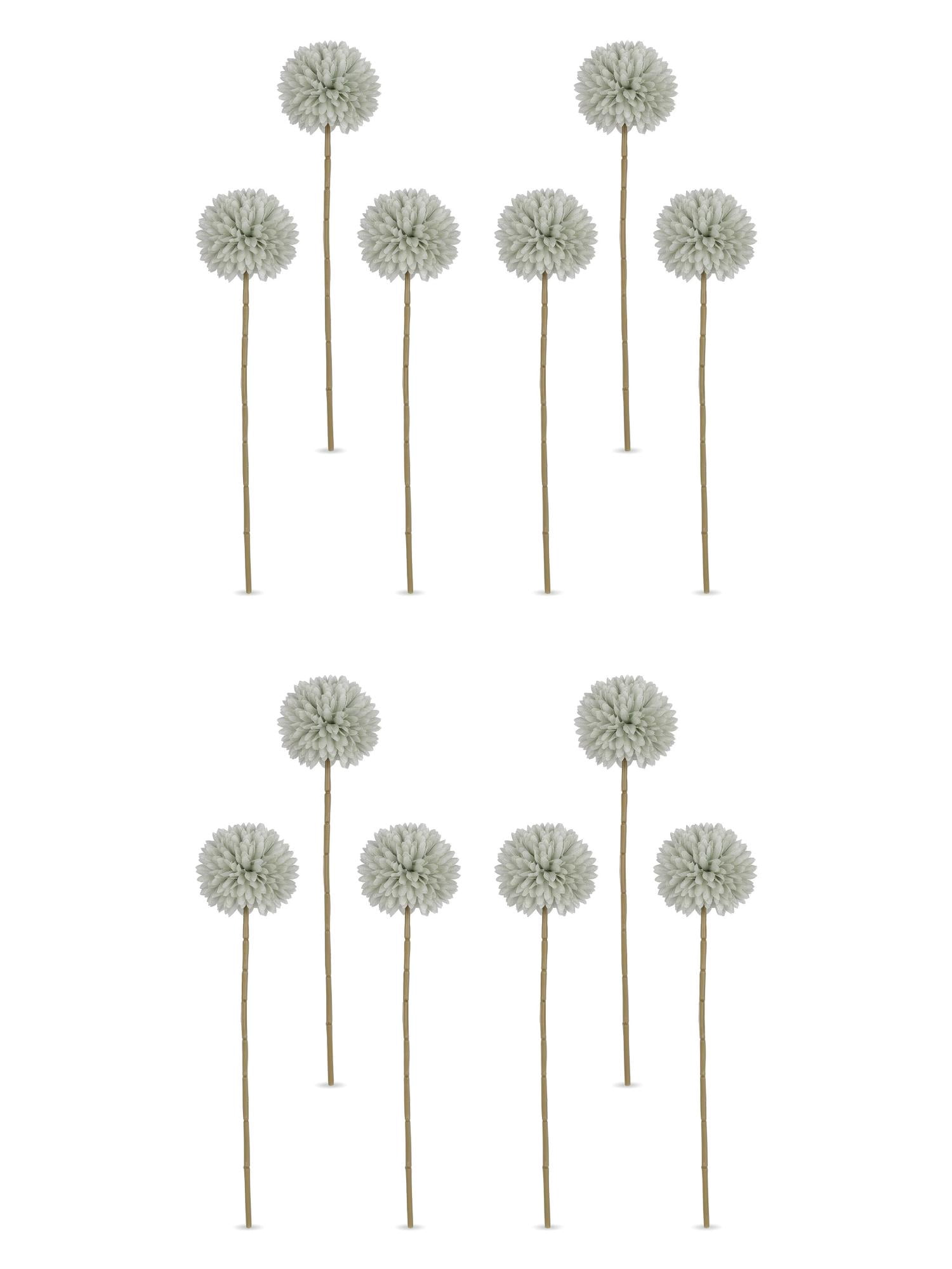 Unique Bargains 12Pcs Artificial Dandelion Flower Silk Pompon Bouquet Green 11.4in