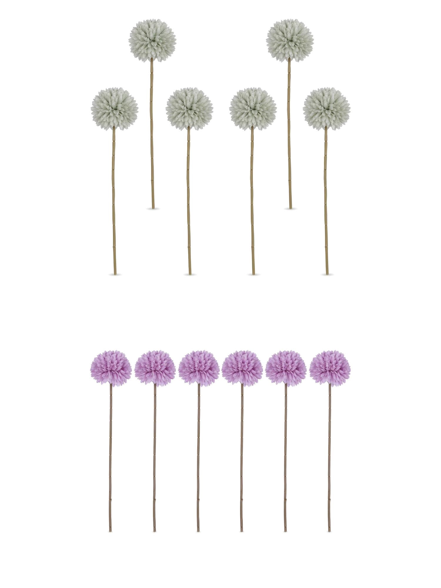 Unique Bargains 12Pcs Artificial Dandelion Flower Silk Pompon Bouquet Purple Green 11.4in