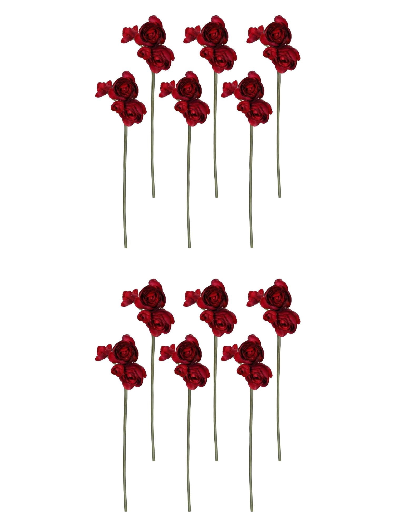 Unique Bargains 12Pcs Artificial Flower Bouquet Faux Berry Greenery Stems Dark Red 10"