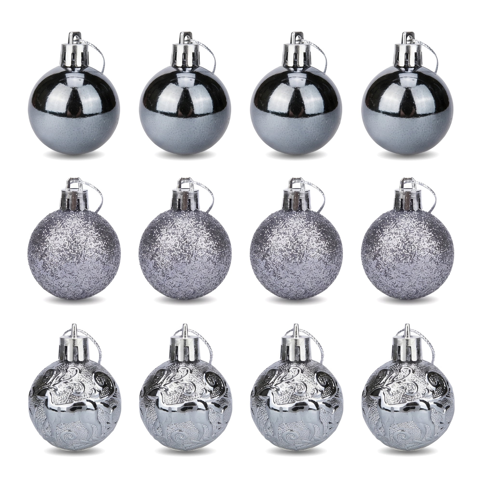 Unique Bargains 12Pcs Christmas Tree Ornaments Hanging Baubles Shatterproof Black 1.6"