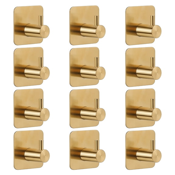 Unique Bargains 12Pcs Durable Metal Utility Adhesive Wall Hooks Gold