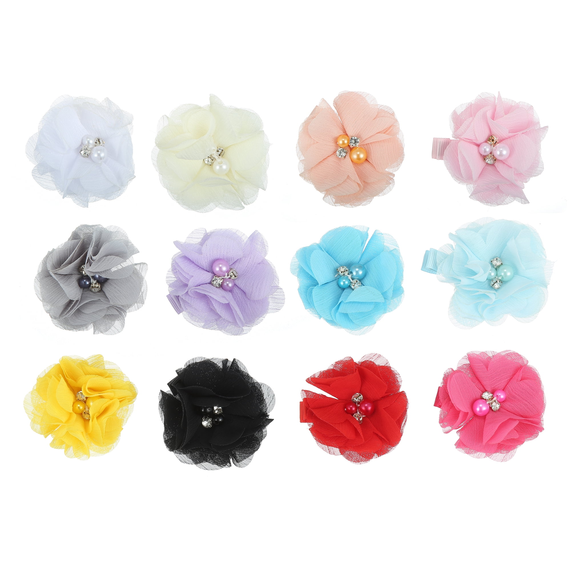 Unique Bargains 12Pcs Hair Clip for Girls Grosgrain Ribbon Flower Pattern Hair Accessories