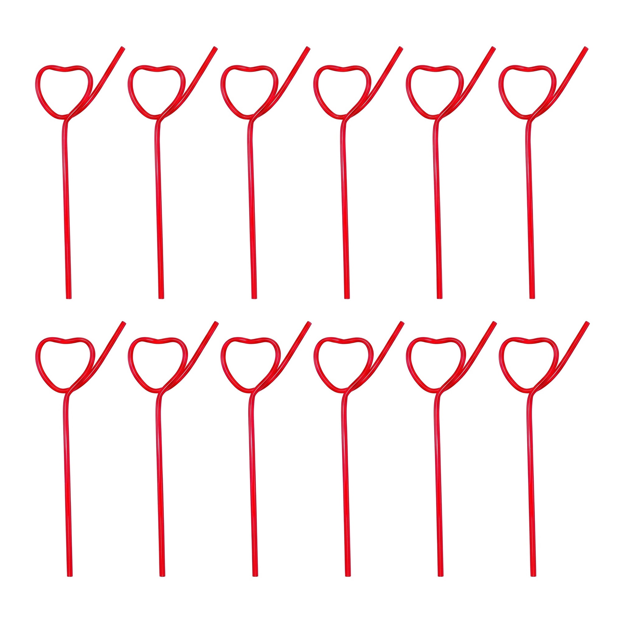 Unique Bargains 12Pcs Plastic Solid Color Long Drinking Straws Bright Red