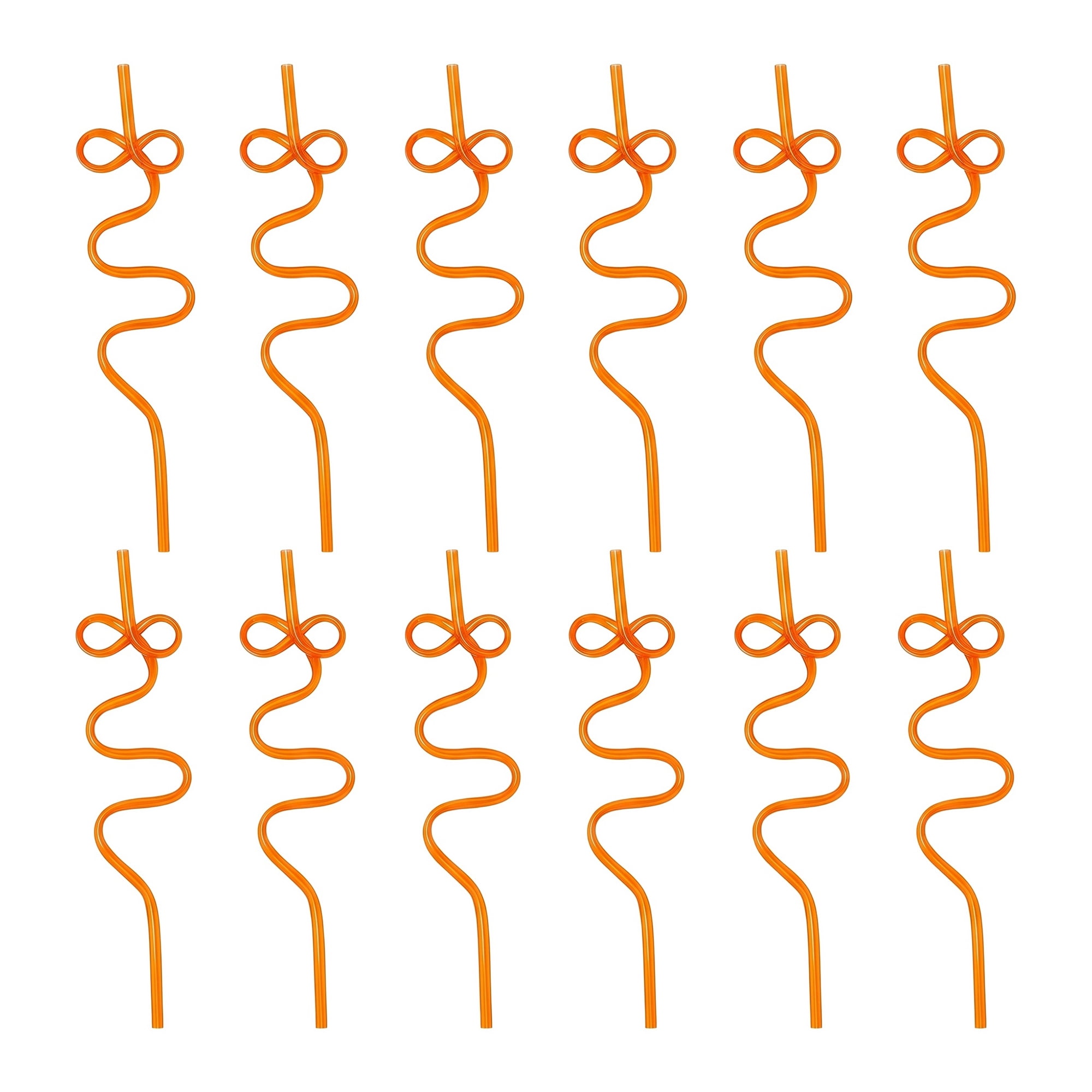 Unique Bargains 12Pcs Plastic Solid Color Long Drinking Straws Orange