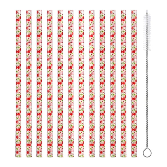 Unique Bargains 12Pcs Reusable Plastic Pattern Dishwasher Safe Straws Color F