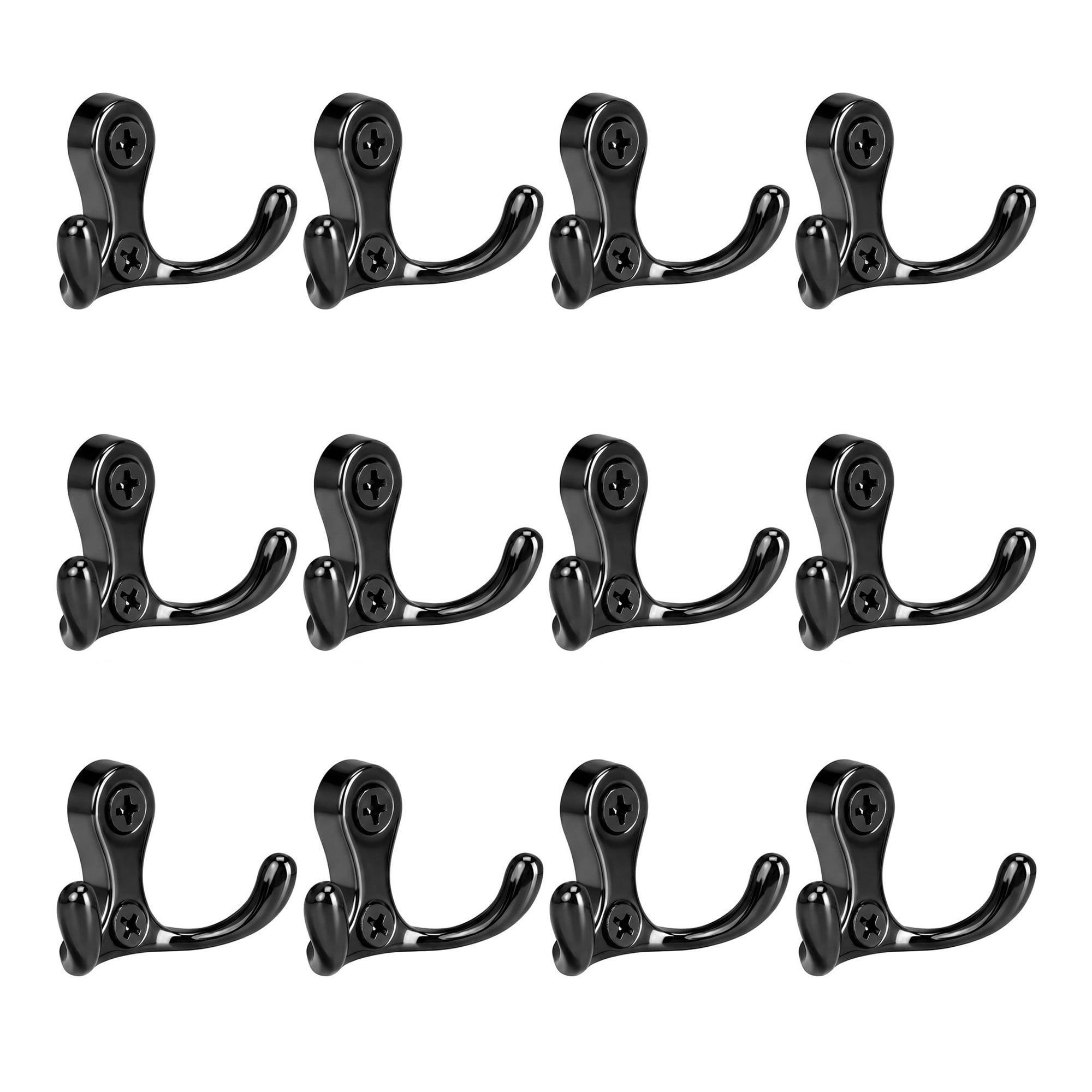 Unique Bargains 12Pcs Utility Hooks Metal Durable Wall Hooks Black 2.2x1.2inch