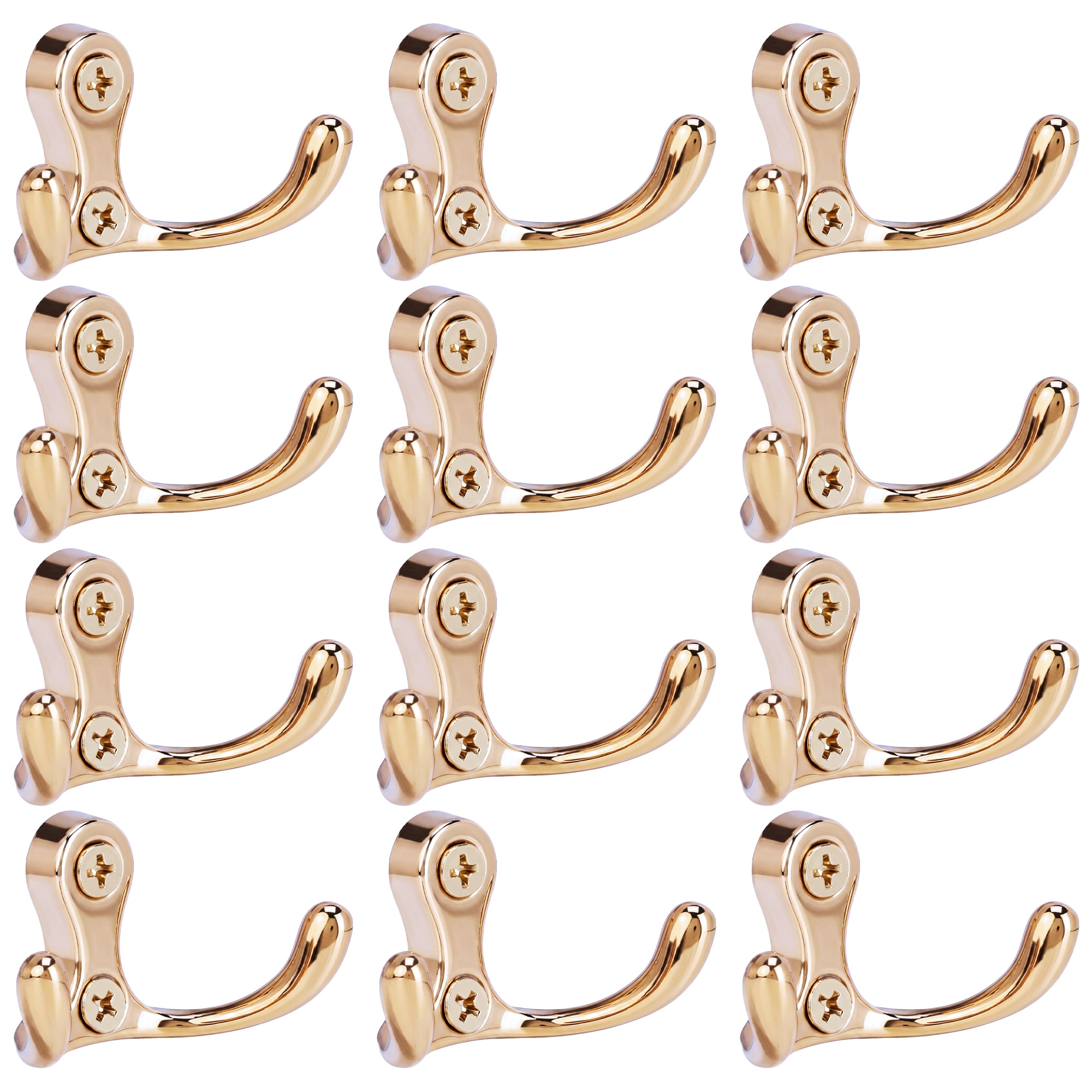 Unique Bargains 12Pcs Utility Hooks Metal Durable Wall Hooks Gold 2.2x1.2inch
