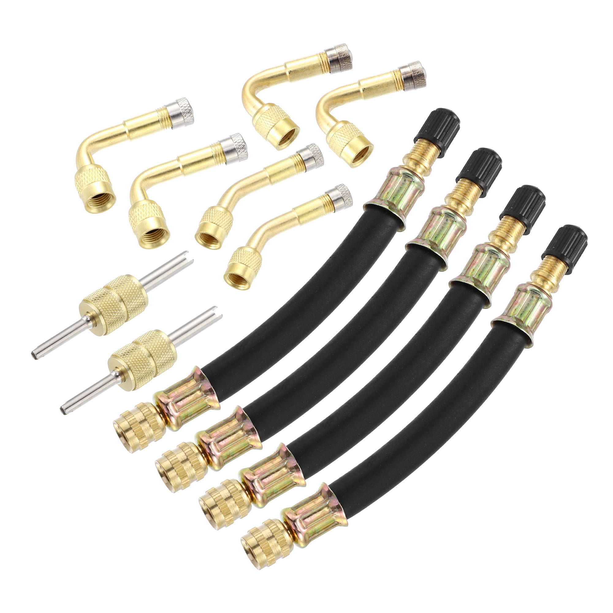 Unique Bargains 12pcs Tire Valve Stem Extension W/ 4 Dual Extender Pipe 5.1" 2 Core Tools