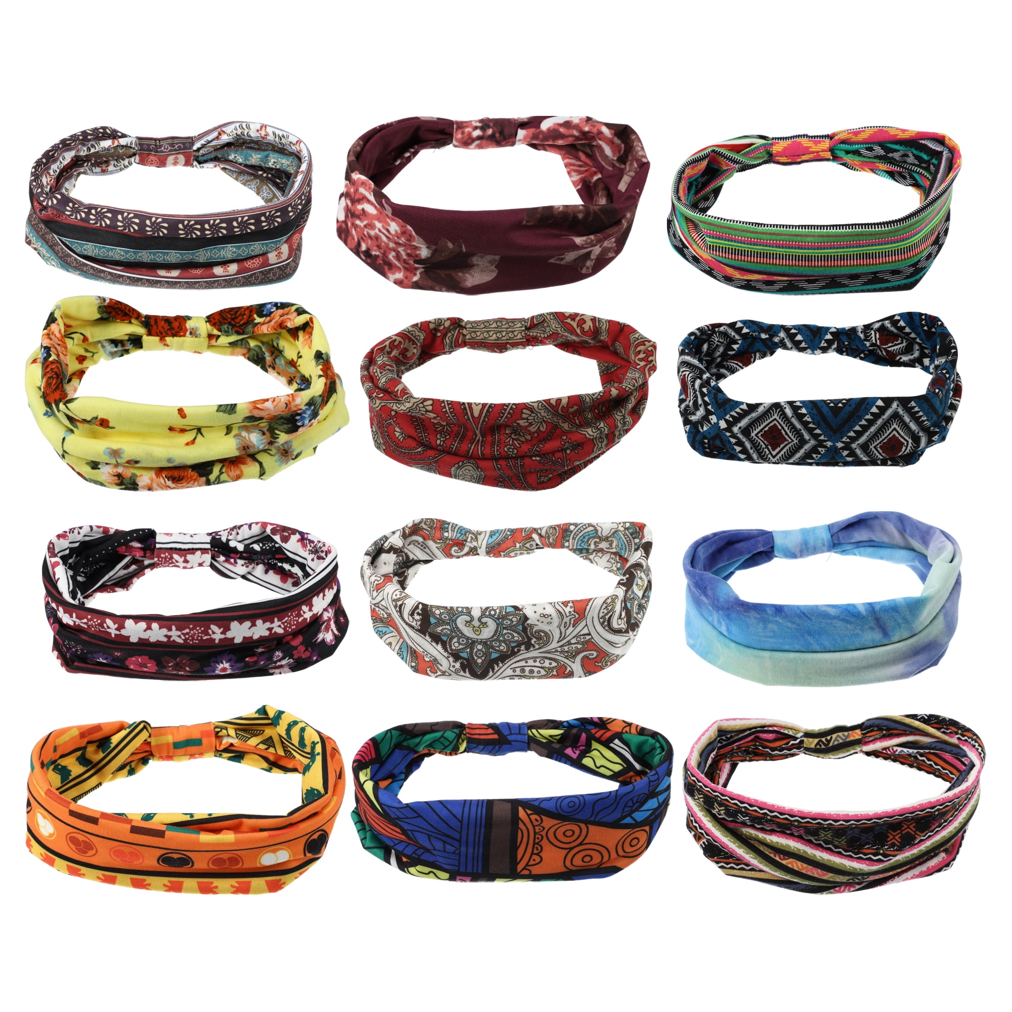 Unique Bargains 12pcs Wide Headbands, Twisted Knot Elastic Non-Slip Headbands for Women