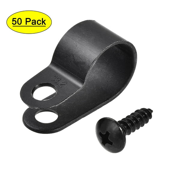 Unique Bargains 13.2mm Nylon R Type Cable Clip Wire Clamp with Screws Black 50 Pieces