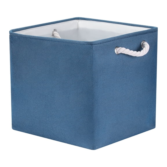 Unique Bargains 13 Inch Square Fabric Collapsible Storage Basket Bin with Handle Dark Blue