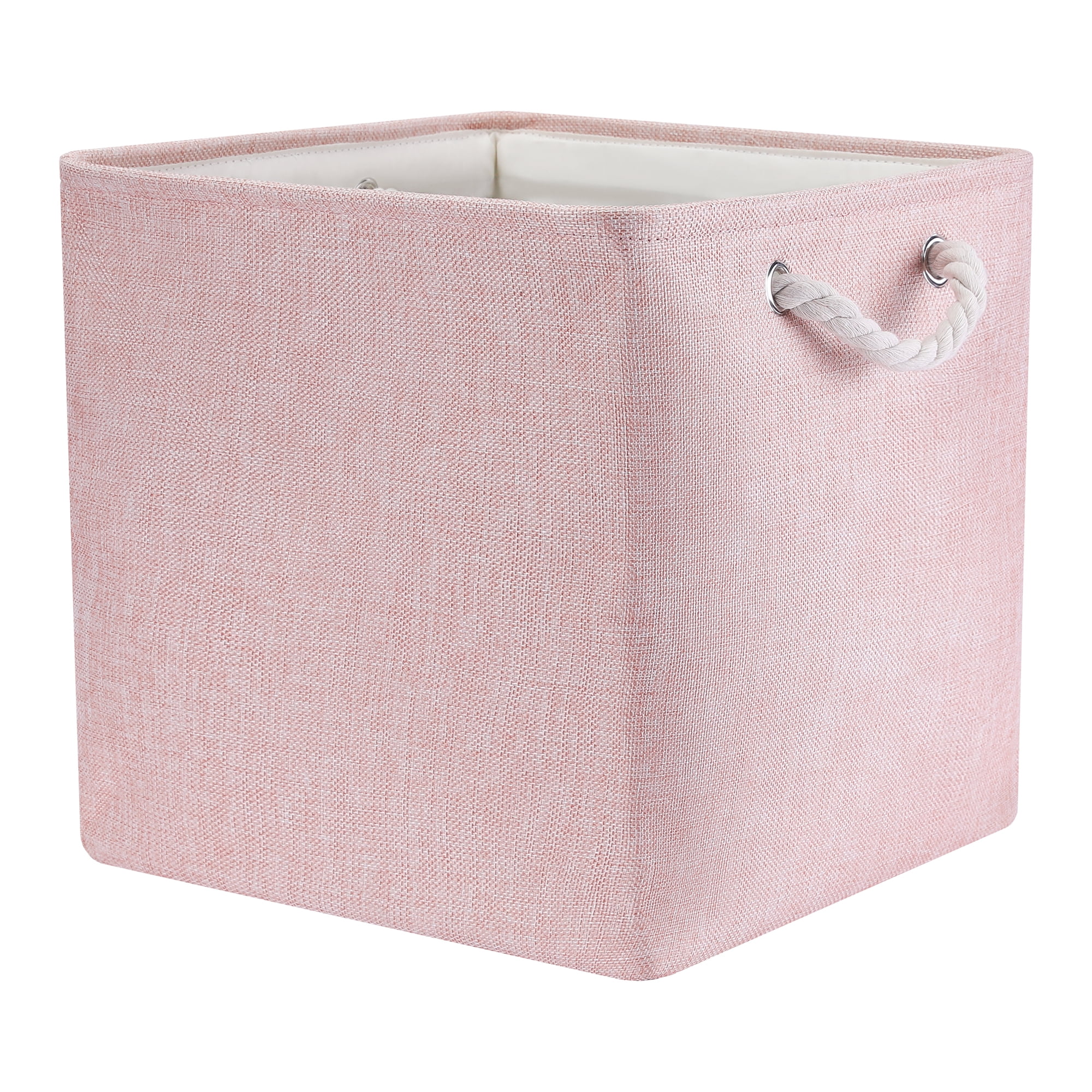Unique Bargains 13 Inch Square Fabric Collapsible Storage Basket Bin with Handle Pink