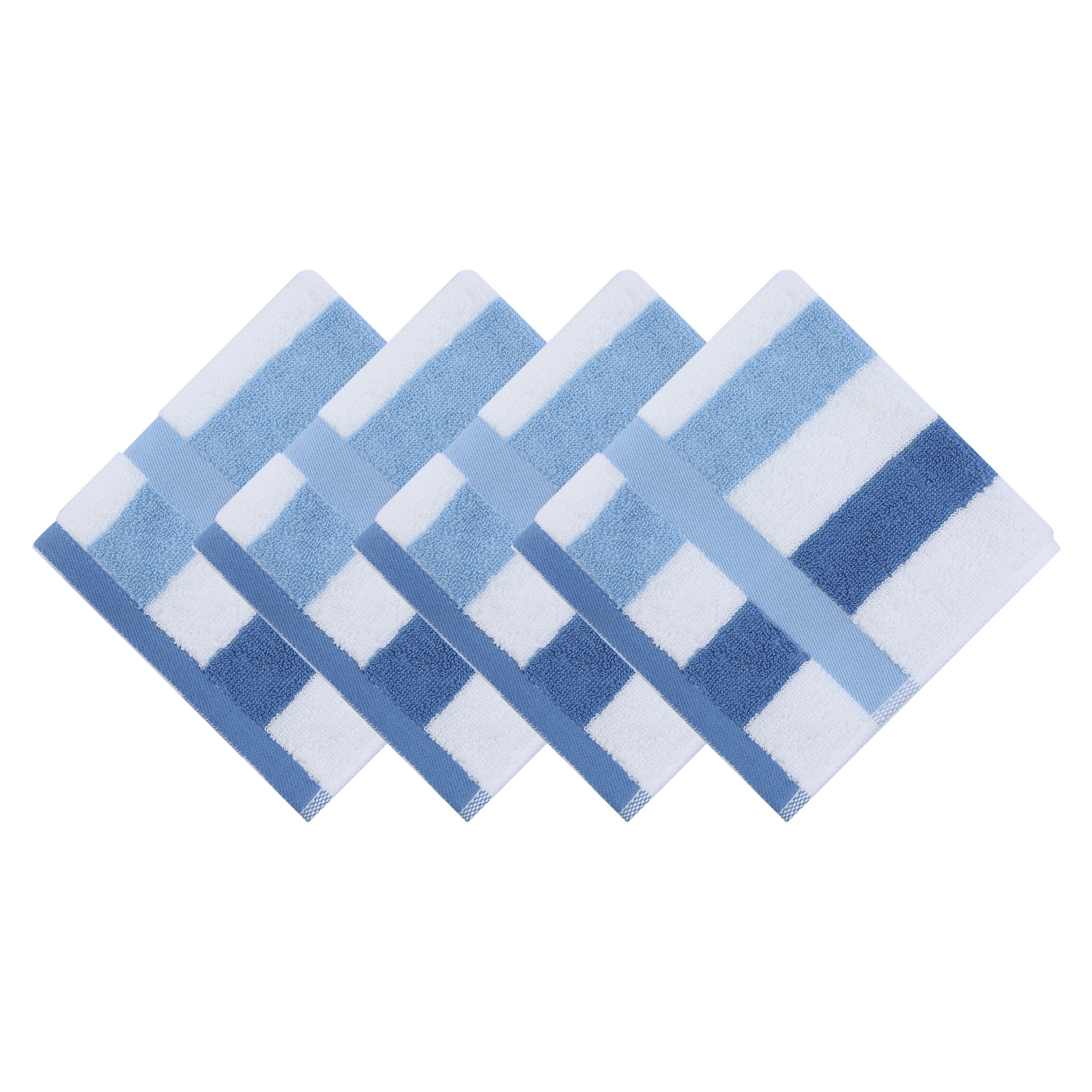 Unique Bargains 13 x 13 Inches Striped Cotton Showering Bathroom Washcloths Blue 4pk